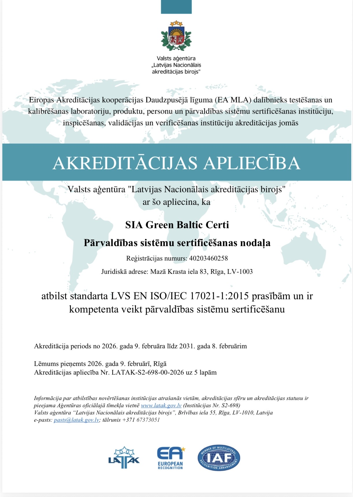 Akreditācijas apliecība · LATAK · 2026-02-09